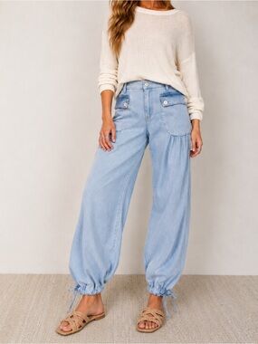 BiBi Mineral Washed Balloon Barrel Jeans Tie Hem Size L